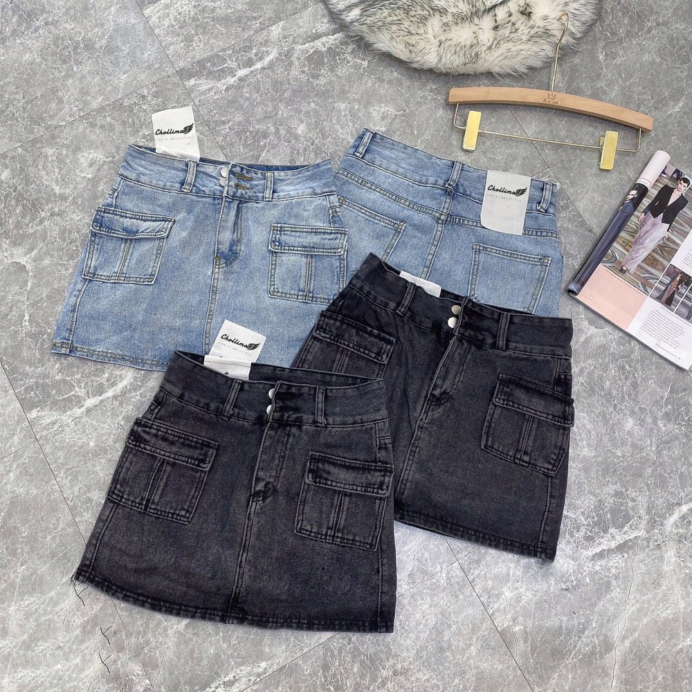 Chân Váy Jean 2 Nút Túi Hộp 2 Màu Xanh Và Đen Khói - 504 | BigBuy360 - bigbuy360.vn