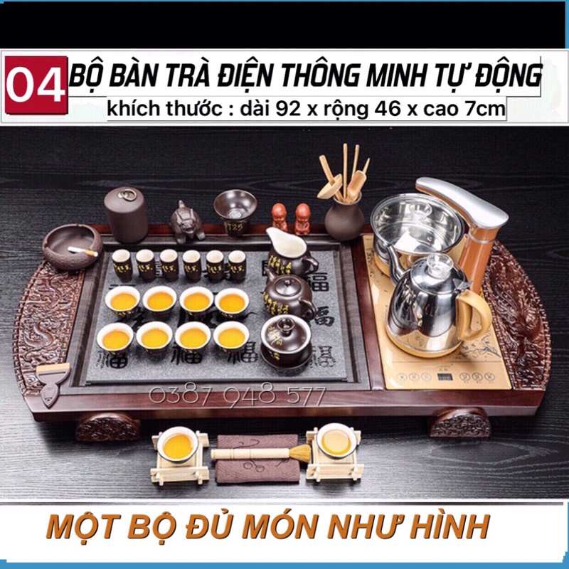 Bàn trà điện thông minh đa năng cao cấp giá rẻ cảm ứng tự động bơm nước khung gỗ đục tròn 92cm mặt đá ,Bàn trà đạo