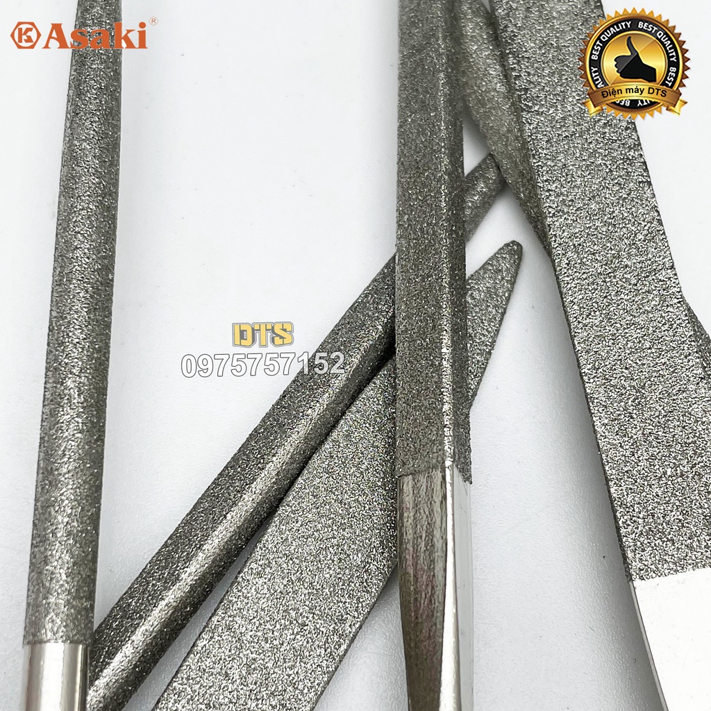 Bộ dũa kim cương mài kim loại 5x180mm Asaki AK-3903 bộ 6 giũa mài đa năng thép carbon T2 chống mài mòn, dũa mini cao cấp