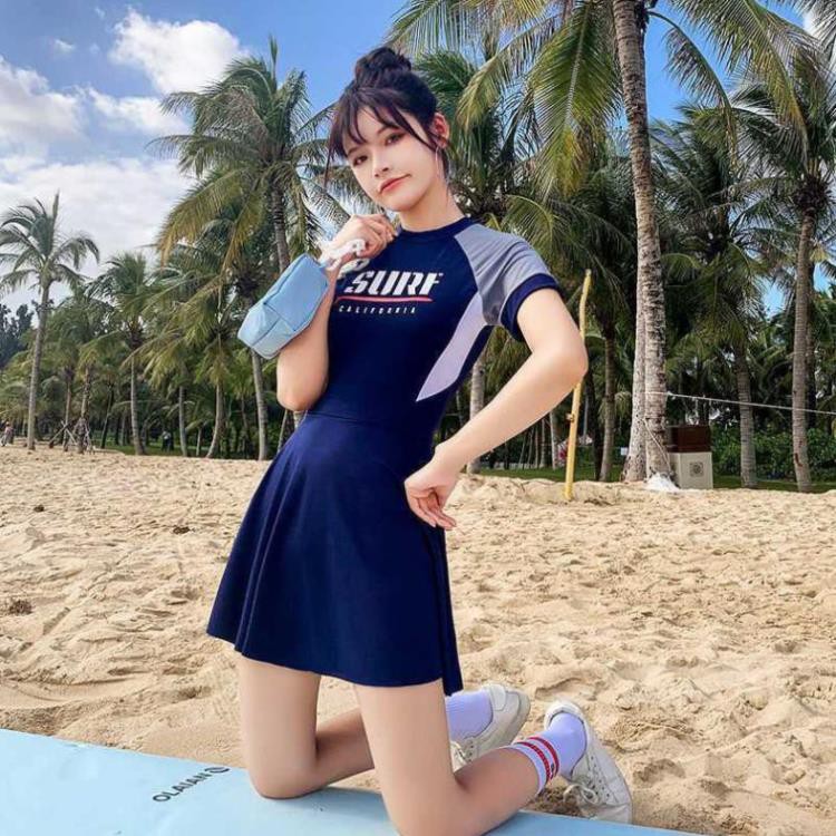 Bộ Đồ Bơi Nữ Một Mảnh, Tay Ngắn, Quần Váy Có Quần Boxer Bên Trong, An Toàn, Kín Đáo, Dễ Thương | BigBuy360 - bigbuy360.vn