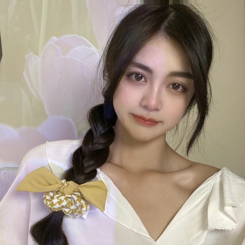 Scrunchies cột tóc caro sọc vải thắt nơ nhỏ màu trơn xinh xắn S24