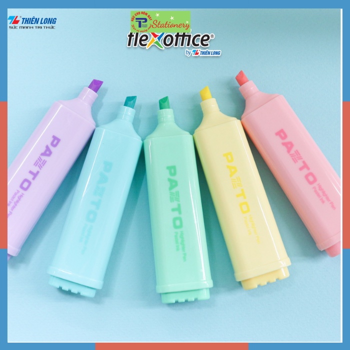 Bút dạ quang màu Pastel Thiên Long Flexoffice Pazto FO-HL009/VN - Bút dạ quang rửa được - Không để lại vết khi Photocopy