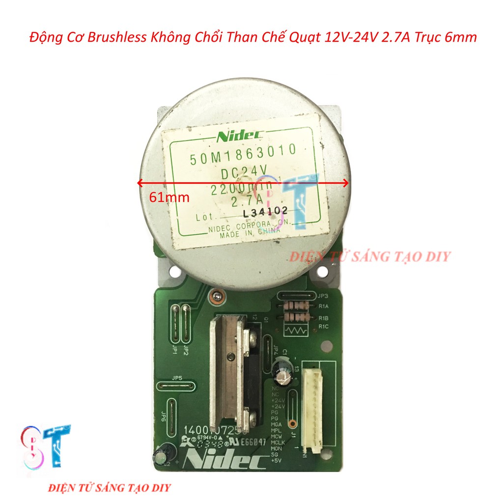 Động Cơ Brushless Không Chổi Than Chế Quạt 12V-24V 2.7A Trục 6mm