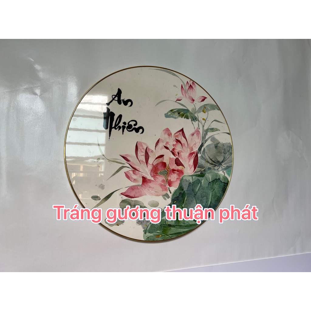 Tranh treo tường - Tranh tròn Hoa Sen chữ An Nhiên tranh Tráng Gương hoặc Vải Canvas