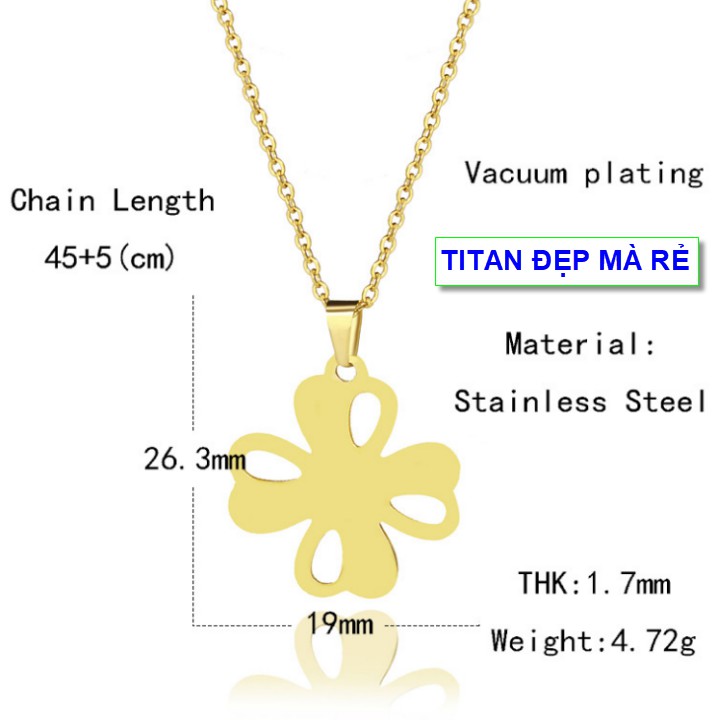 Dây chuyền màu vàng kiểu mới nữ titan mặt nơ cỏ xinh xắn - Hàng titan vàng 18k sáng bóng đẹp - Cam kết 1 đổi 1 nếu đen