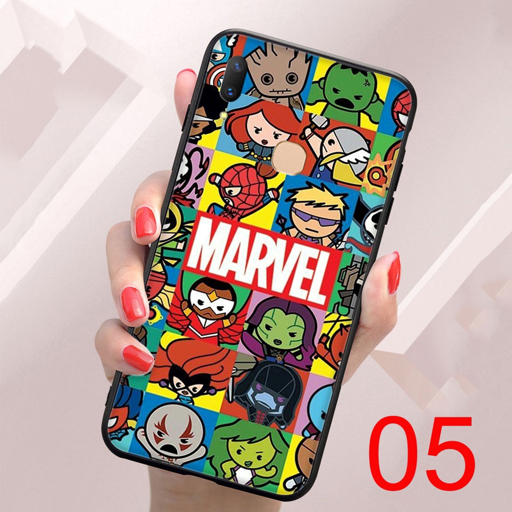 Ốp điện thoại dẻo đen in hình truyện tranh Marvel cho VIVO V5 V7 Plus V5s V9 Y55 Y55s Y81 Y81s U3 Lite