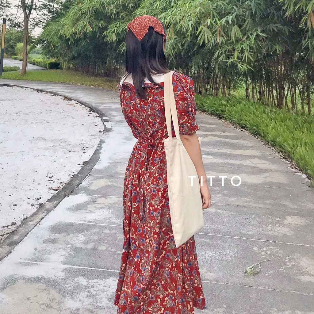 Váy Tiểu Thư Hoa Nhí Phối Nơ Buộc Eo - Ảnh Thật - Titto Closet