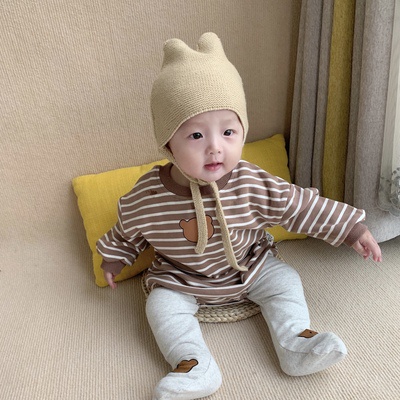 Bộ áo liền quần tay dài in hình gấu dễ thương thời trang mùa thu cho bé