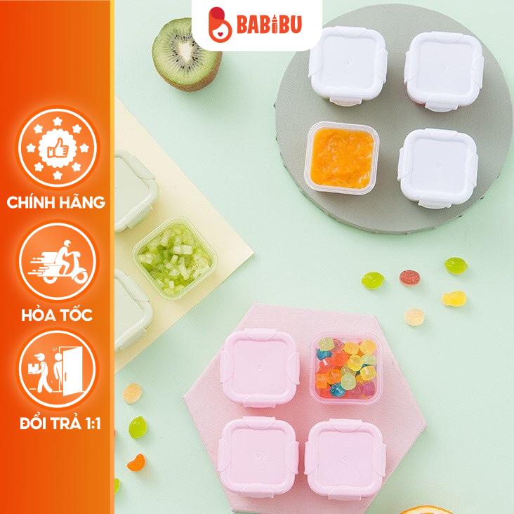 Hộp Trữ Đông,Bảo Quản Đồ Ăn Dặm Cho Bé Chống Rò Rỉ Set 4 Hộp Babibu - HTD4
