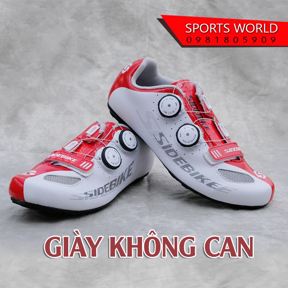 Giày đạp xe không can, 2 khóa vặn, đế caosu chống trượt SD-021 SIDEBIKE - Trắng Đỏ