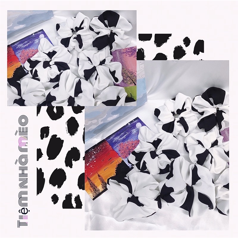 Dây cột tóc bò sữa hoạ tiết to,size bự xinh xắn cute-scrunchies Hot Hit