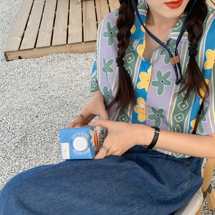 Áo Sơ Mi Dáng Rộng Hoạ Tiết Hoa Cho Nữ