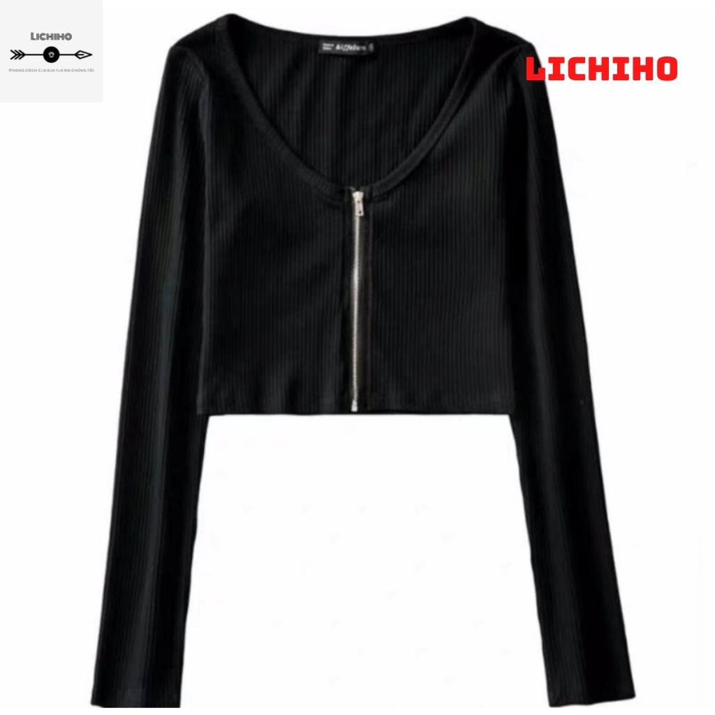 Áo croptop tay dài dây kéo ulzzang CT01 LICHIHO áo thun nữ tay dài quyến rũ | BigBuy360 - bigbuy360.vn