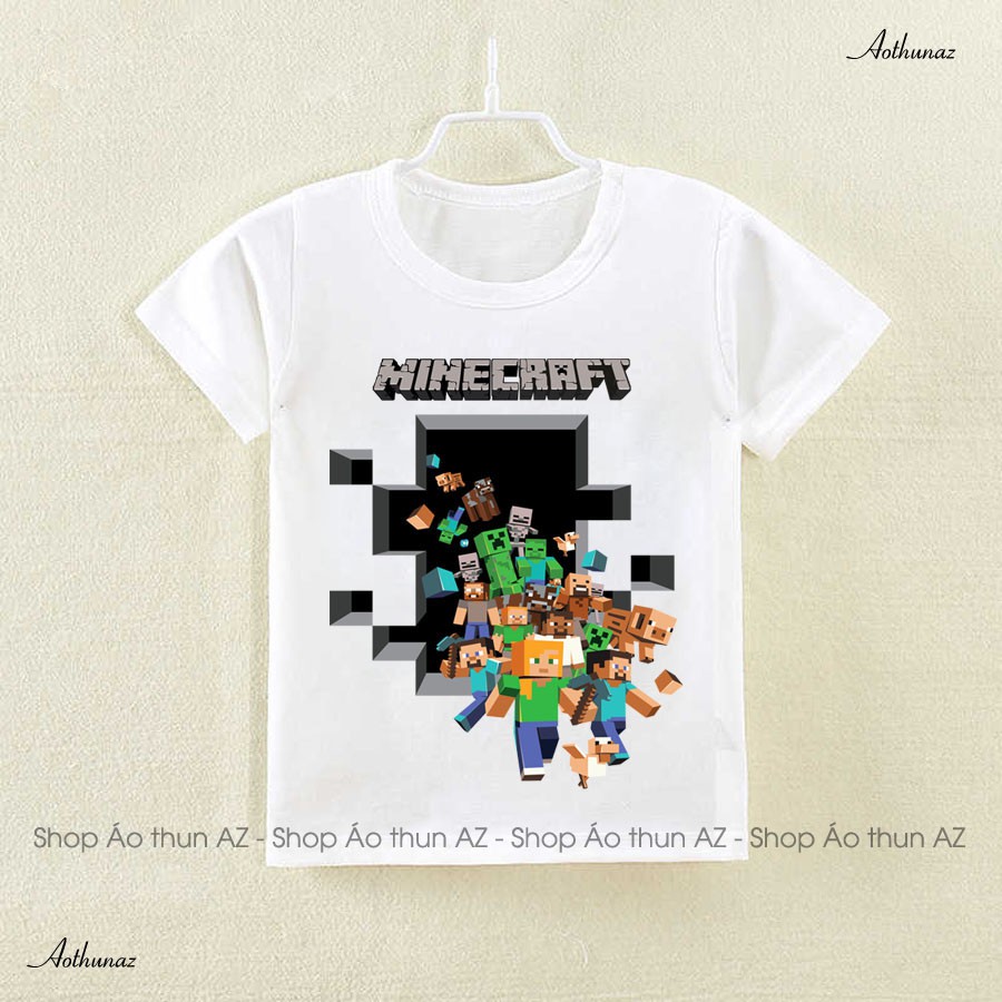 Áo thun trẻ em màu trắng in hình Minecraft - Cotton Thái M2375