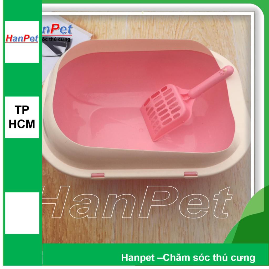 Khay vệ sinh mèo, Khay đựng cát vệ sinh cho mèo có gờ chống bắn cát ra ngoài (hanpet 376) Kèm xẻng hốt kít