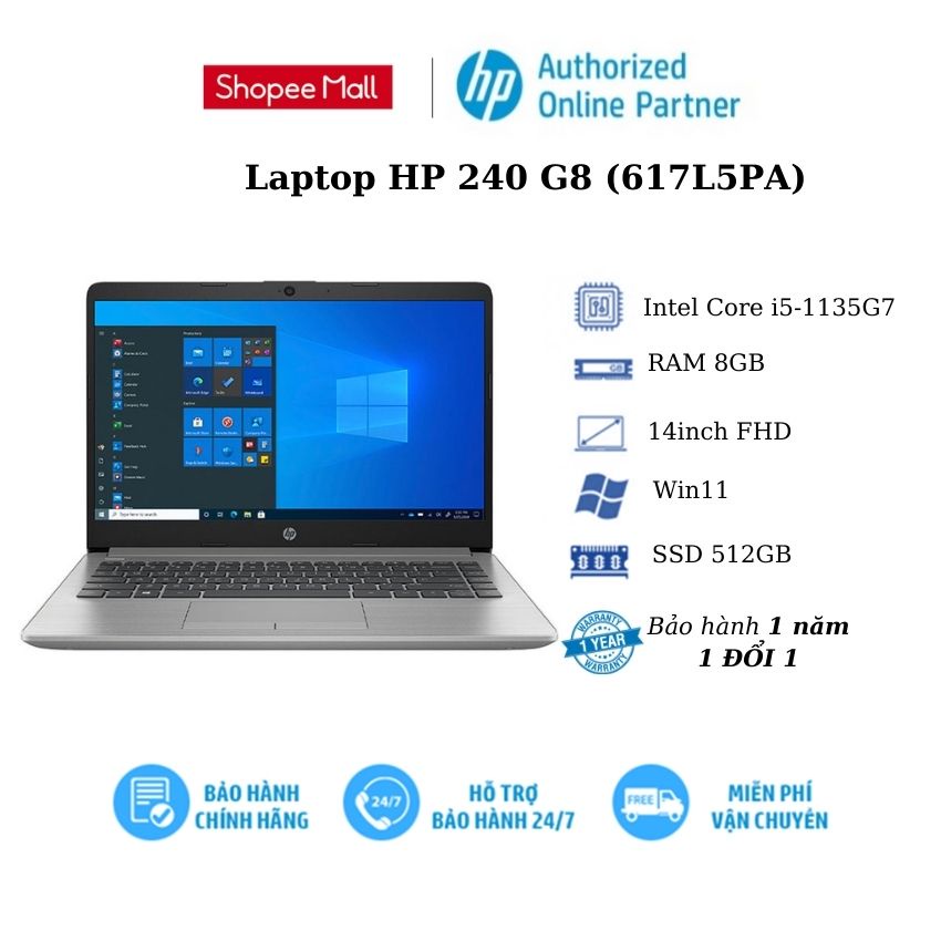 [Mã ELHP15 giảm 10% tối đa 2tr2] Laptop HP 240 G8 (617L5PA)/ Core i5/ RAM 8GB/ 512GB SSD/ 14''/ Win11