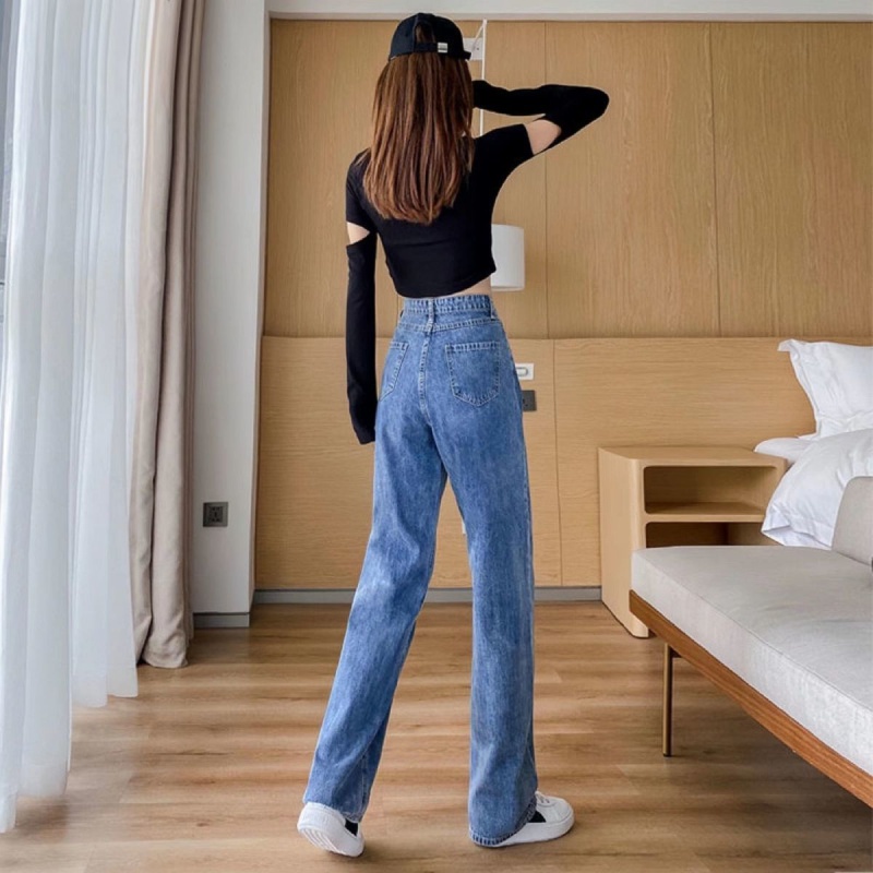 Quần jean nữ lưng cao Quần Jeans Nữ Lưng Cao Ống Rộng Cá Tính quần jean ống rộng nữ
