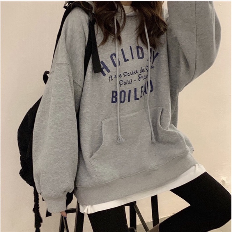 Áo hoodie Holiday xám freesize