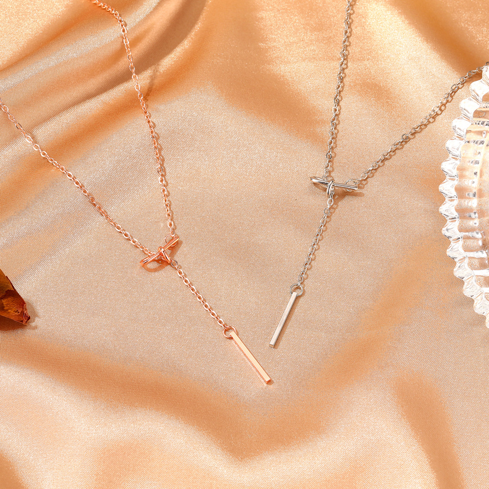 Vòng cổ kim loại dáng dài thiết kế mặt thắt nút hình nơ thanh lịch cho nữ