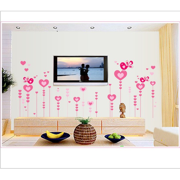 Decal trang trí Trái Tim hồng dây xinh
