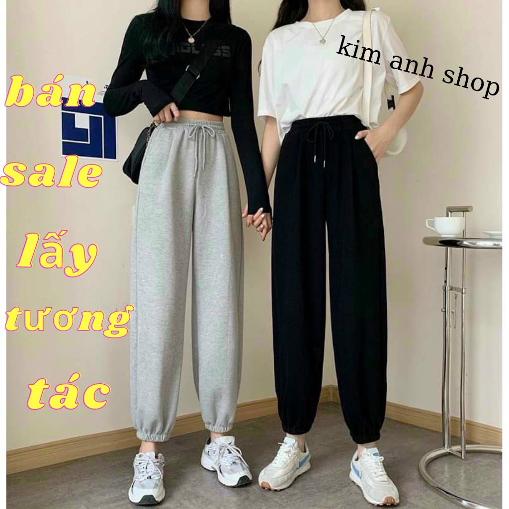 Quần Nỉ BOM Unisex⚡GIÁ SỈ⚡Quần Jogger ống rộng trơn/gân  bo gấu chất da ca,mặc nhà đi ngủ ulzzang HOT_Kim Anh Shop