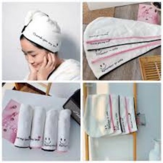 Khăn quấn tóc ủ tóc gội đầu nhanh khô cotton mền mại thấm hút tốt