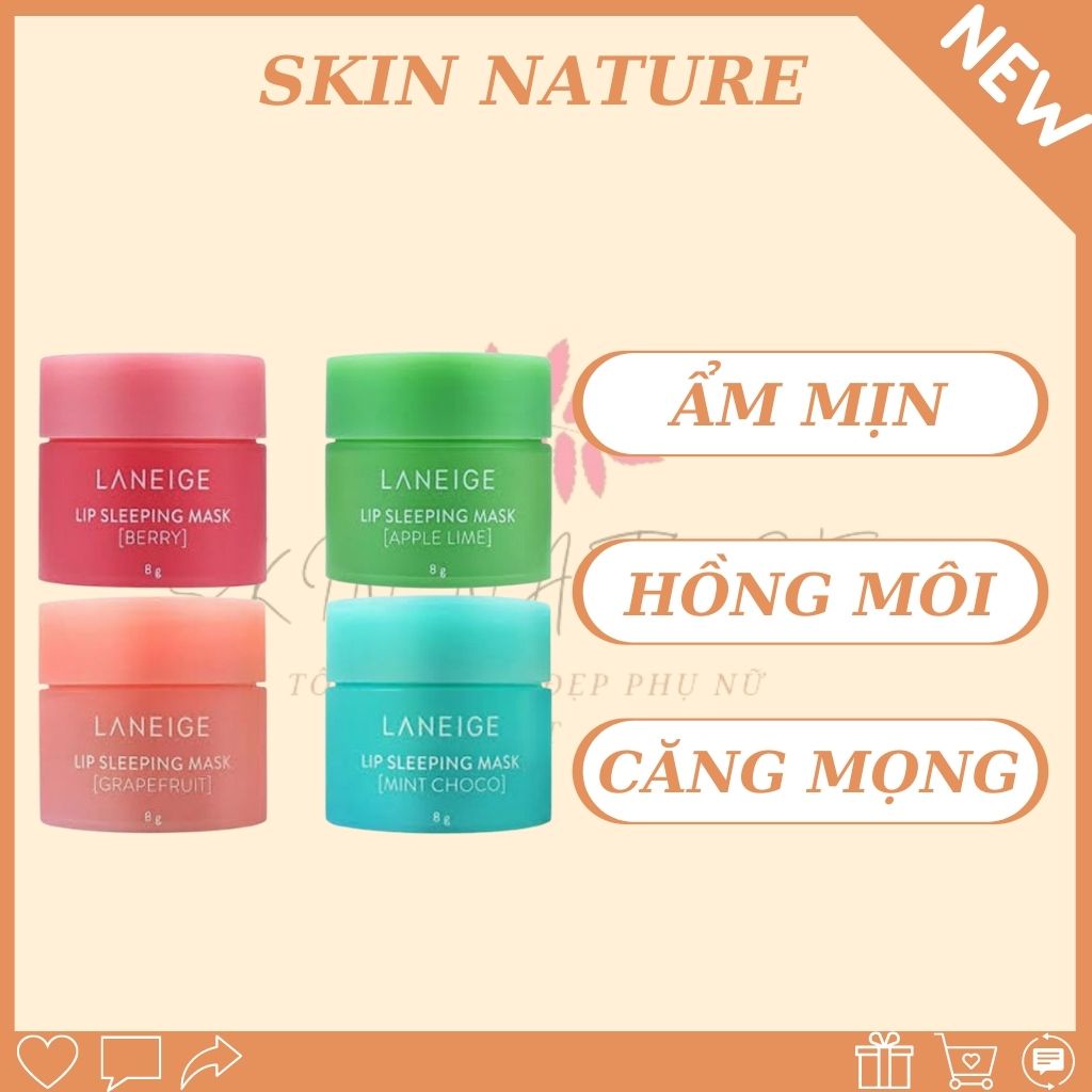 Set 4 mặt nạ ngủ môi Laneige 8g/hộp giúp dưỡng ẩm, giảm thâm