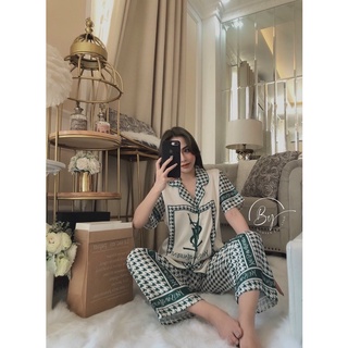 Đồ ngủ, pijama lụa hoạ tiết YSL cao cấp