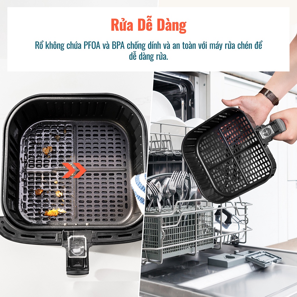 Nồi chiên không dầu COSORI CP158 Dung tích 5.5L Màn hình LED cảm ứng Sách công thức nấu ăn Lồng nồi chống dính
