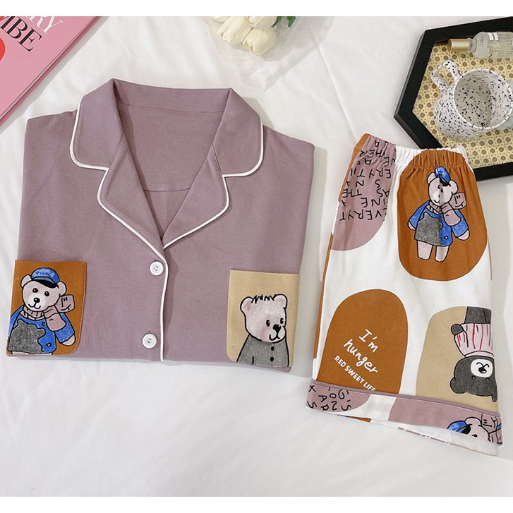 Bộ Ngủ Pyjama Cotton Ngắn Tay Korea Hè 2021