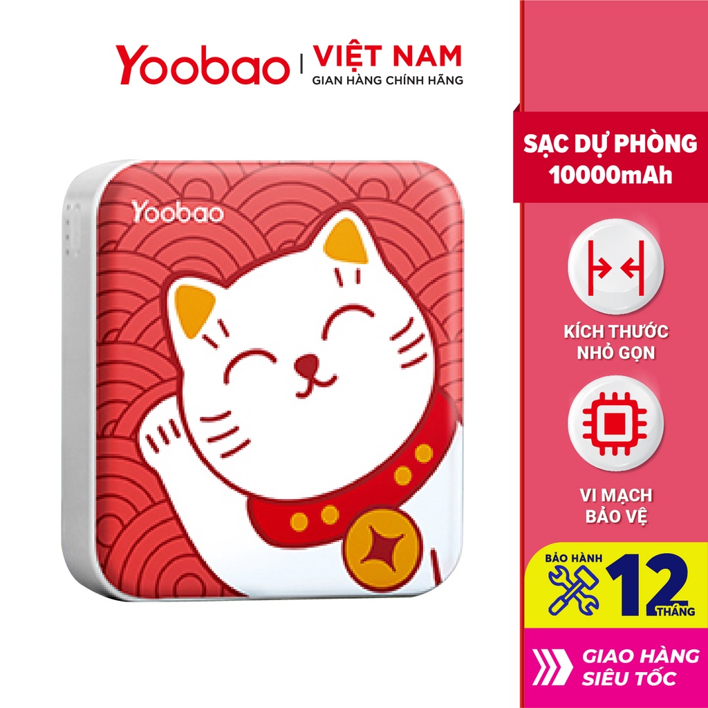 SẠC DỰ PHÒNG 10000mAh YOOBAO YB-6024 - Kèm đèn LED - Sạc đồng thời 2 thiết bị - Hãng phân phối chính thức