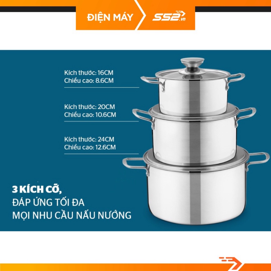 Bộ nồi Inox 1 đáy Sunhouse SH114 - Hàng Chính Hãng