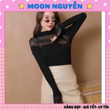 Áo len giữ nhiệt nữ dài tay cổ lọ phối ren 5021 hàng cao cấp