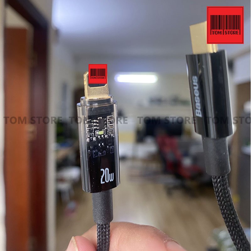 Cáp Tự Ngắt Baseus Explorer Series Sạc Nhanh 20w, Đầu Cáp Trong Suốt Đèn Led Báo Sạc Dây Bện