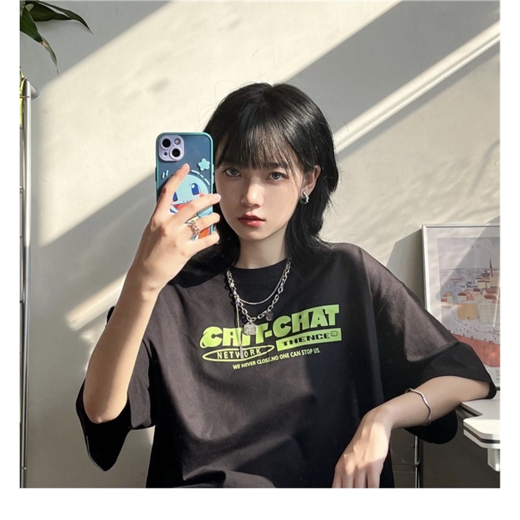 Áo thun tay lỡ nam nữ, áo phông unisex form rộng chất cotton mát mịn thấm hút mồ hôi in hình CHAT