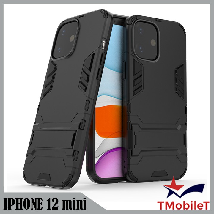 Ốp Lưng Apple iPhone 12 mini iRon Man chống sốc Bảo Vệ Điện Thoại Có Chân Chống Xem Video - Màu Đen