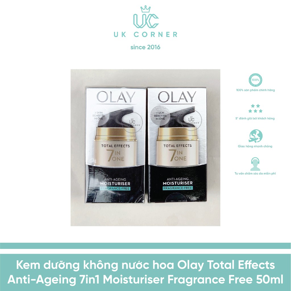 [MỚI] OLAYUK-phân phối Kem dưỡng ngày KO hương liệu Olay Total Effect Anti-Aging 7 in one Fragrance Free Moisturiser 50m