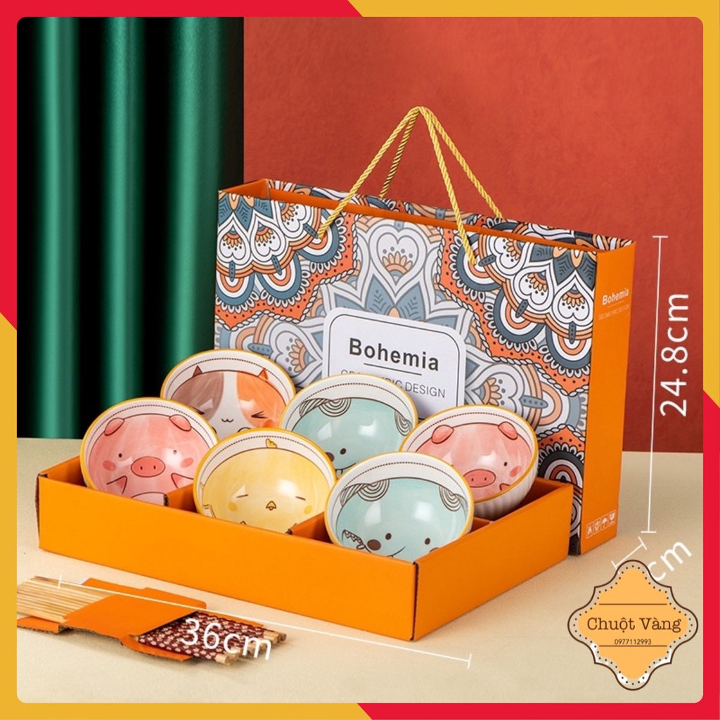 Set / Bộ 6 Bát gia đình , bát ăn cơm BOHEMIA hình động vật siêu ngộ nghĩnh và đáng yêu bát ăn dặm cho bé kèm hộp