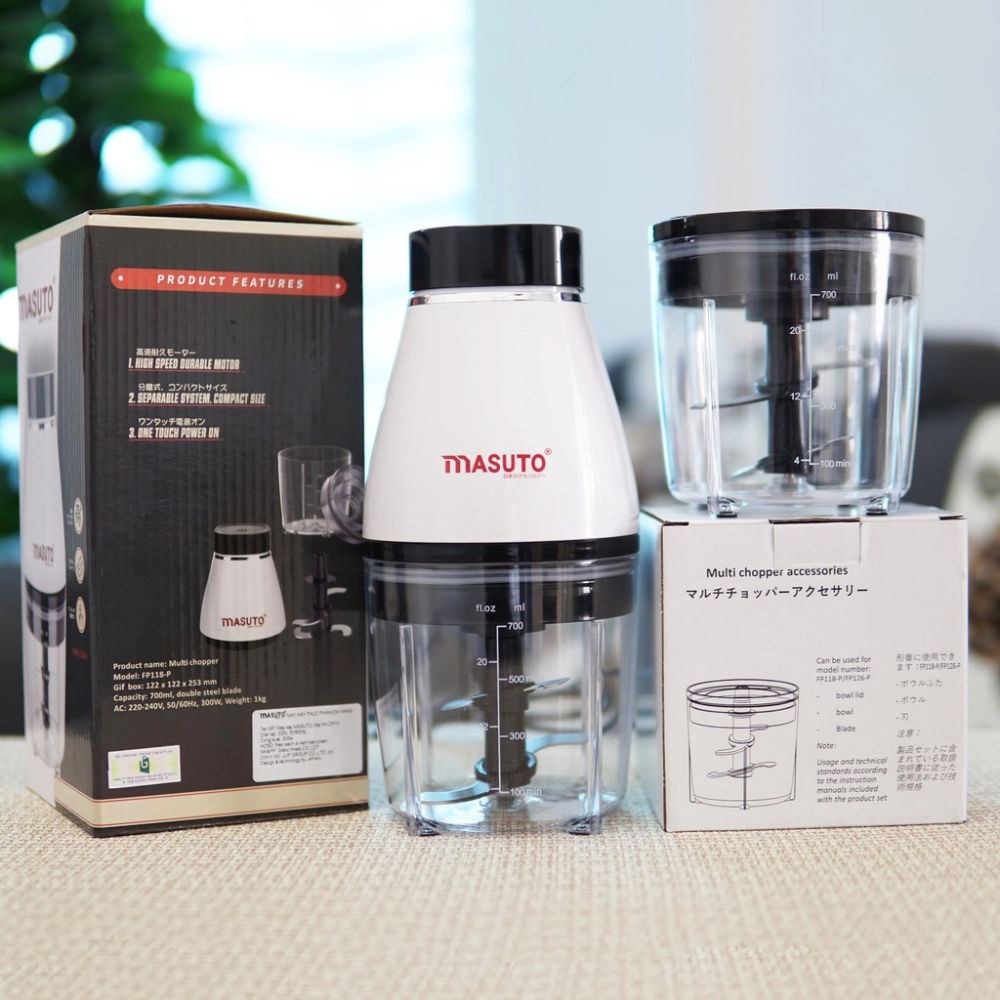 Máy xay thịt , máy xay đa năng Masuto 0,6L công suất 300W , say ăn dặm , cua cá , rau củ tỏi ớt mini , bảo hành 12 thang