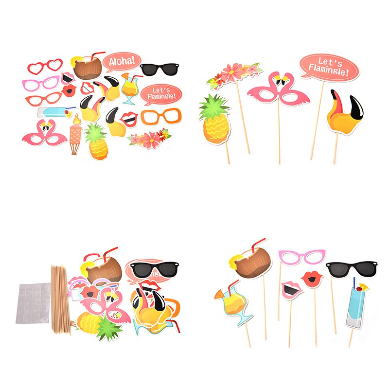 Set 21 Đạo Cụ Chụp Ảnh Hình Chim Hồng Hạc Phong Cách Hawaii Nhiệt Đới