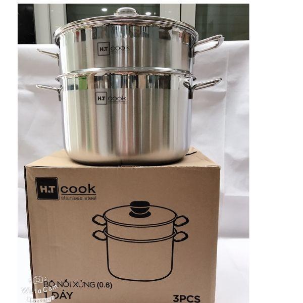 Bộ Nồi Hấp INOX HT COOK 2 Tầng Vung Kính Dày Đep Tiện Lợi - Nồi Hấp Đa Năng - Nồi Hấp 2 Tầng