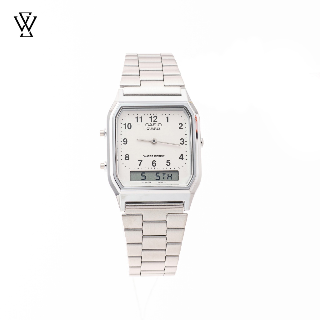 Đồng Hồ Quartz Nam Casio WATCHSTORE AQ-230A-7BMQ Thiết Kế Kính Khoáng 38mm, Dây Kim Loại, Vỏ Thép Không Gỉ