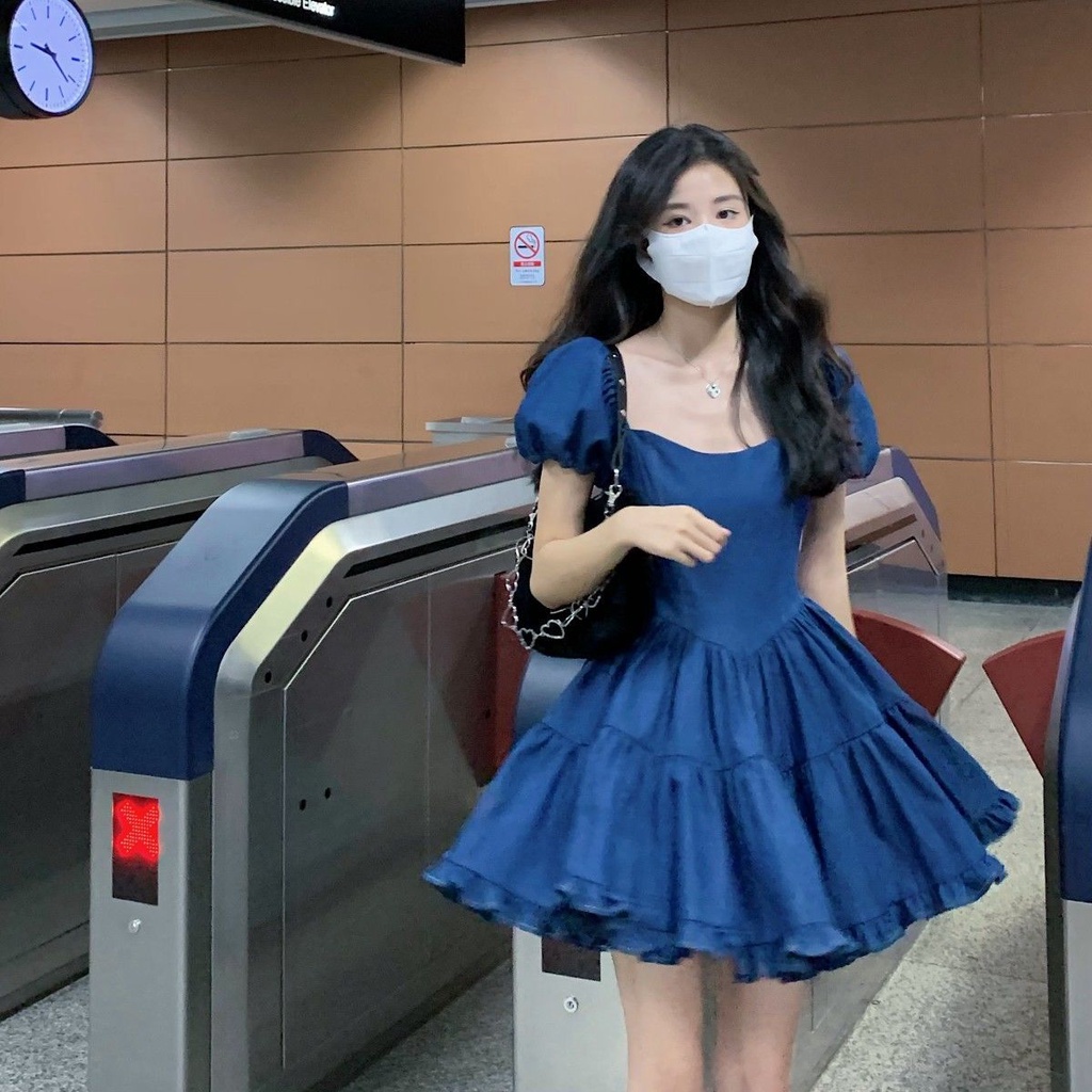 Đầm Công Chúa Màu Xanh Dương Phong Cách Thời Trang Pháp Mới