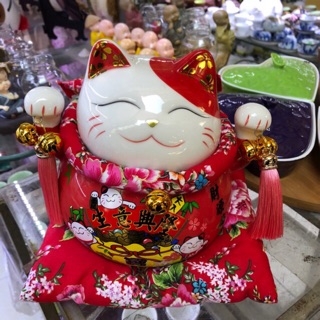 Mèo thần tài may mắn cao 20cm - Mèo neko Nhật Đa Phú Quý (kèm đệm)