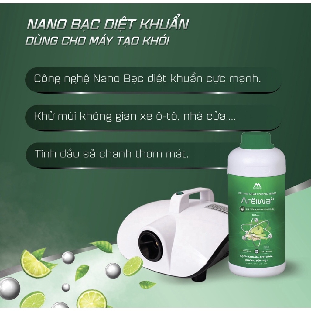 Dung dịch Nano Bạc y tế Areiwa 50ppm dành cho máy phun khói (1 lít/ chai)