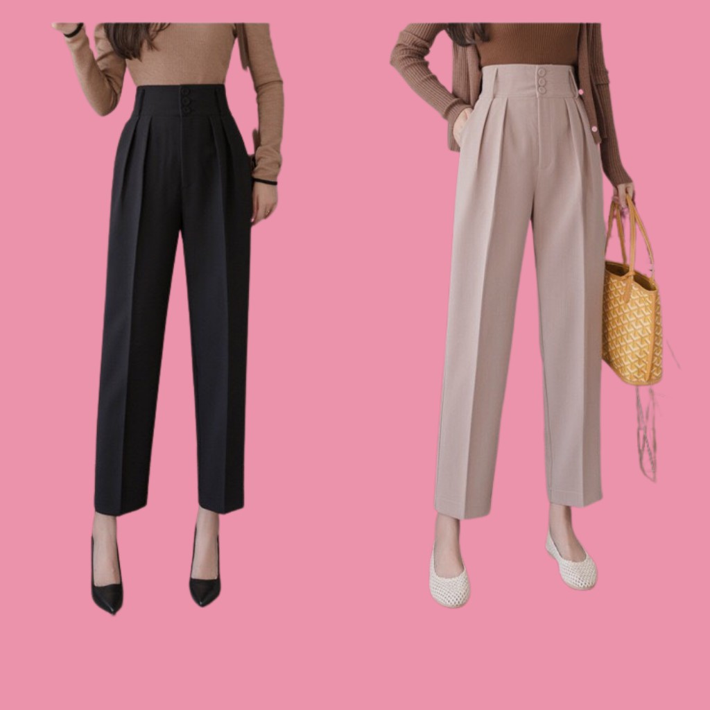 Quần baggy, quần baggy nữ cạp cao 3 khuy chất tuyết mưa cao cấp tôn dáng trẻ trung năng động