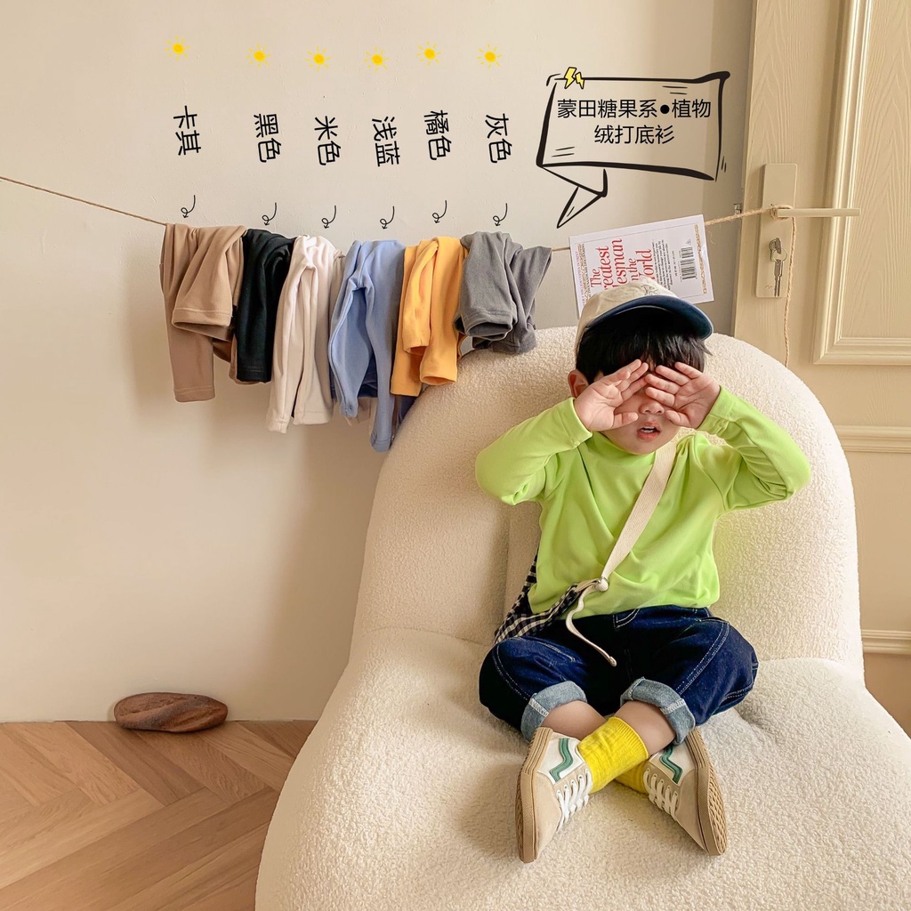 Áo Nhung Cổ Lọ Màu Trơn Phong Cách Hàn Quốc Thời Trang Mùa Thu Mới Cho Bé Gái