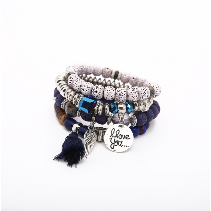 Bộ 4 vòng đeo tay nhiều lớp xỏ hạt phong cách cá tính