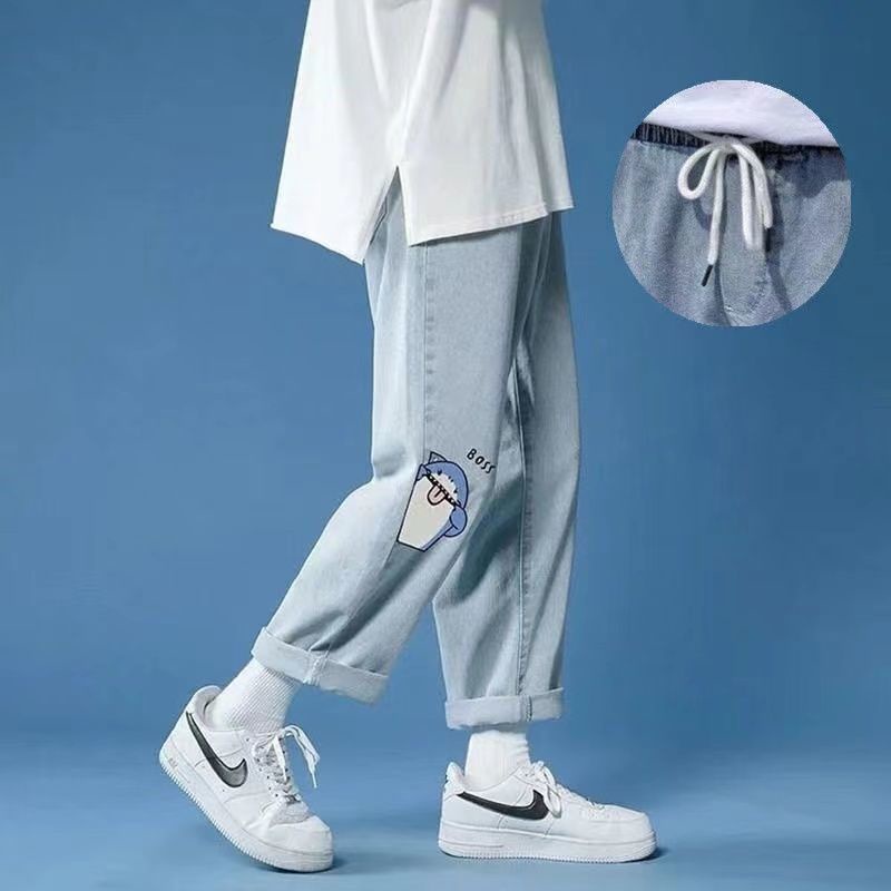 Light-colored jeans men's thin loose straight leg pants trend Hong Kong wind students Joker pants tide brandquần jean ống rộng nam