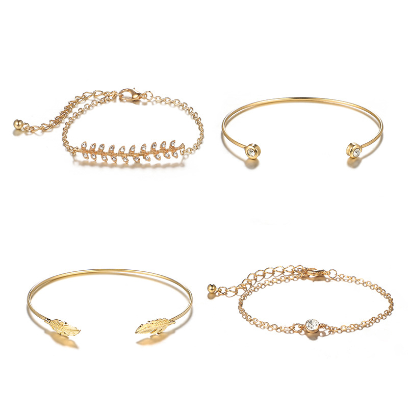Classic 4 pcs/set ladies fashion bracelets leaf geometric chain gold bracelet set